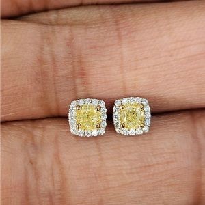 Natural Yellow and White Diamond Halo Earrings